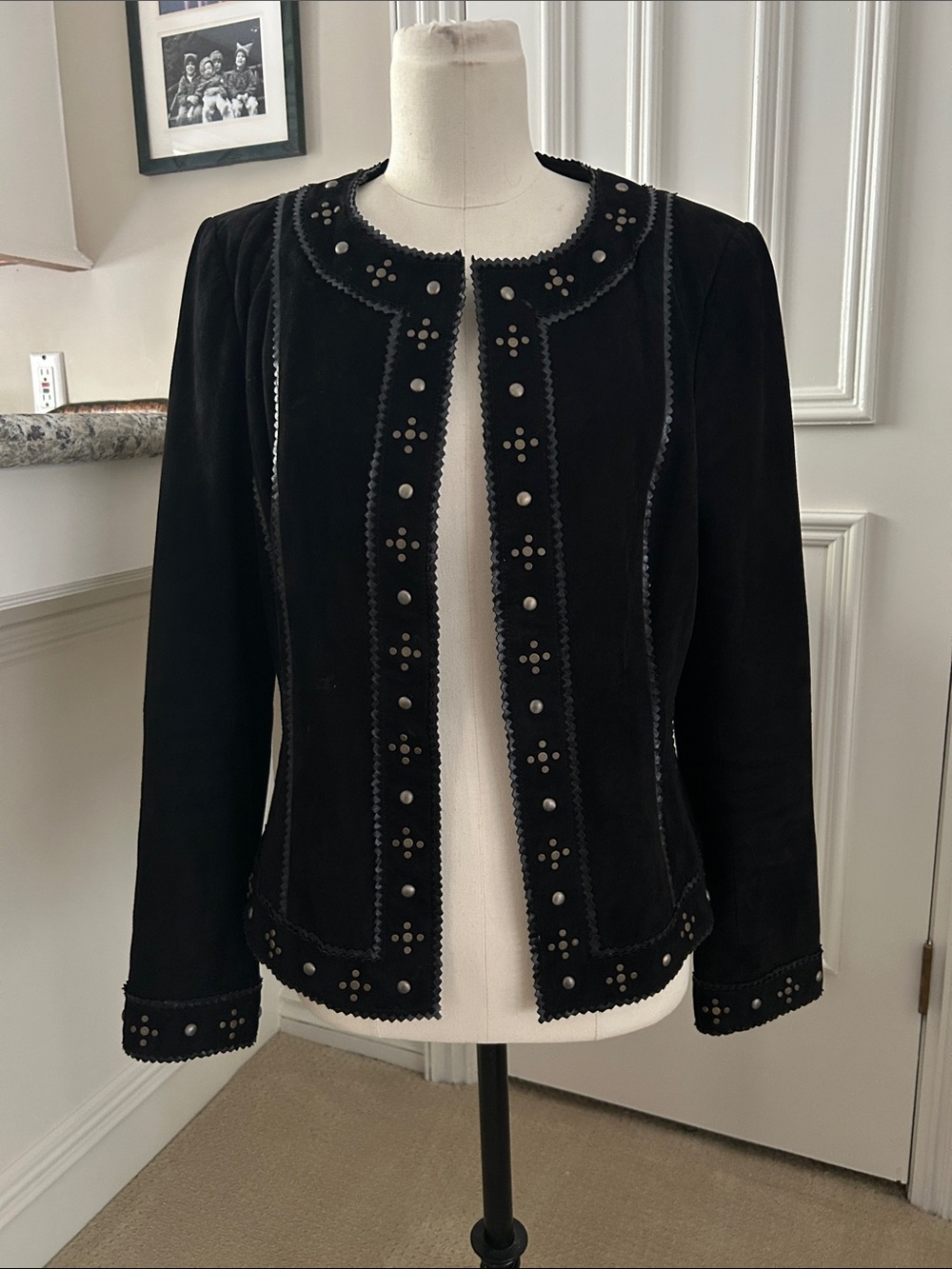 Dana Buchman Black Suede Leather Stud-Trim Jacket